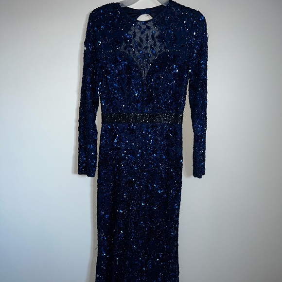 Mac Duggal Long Sleeve Illusion Gown with Embellishment - Picture 6 of 11